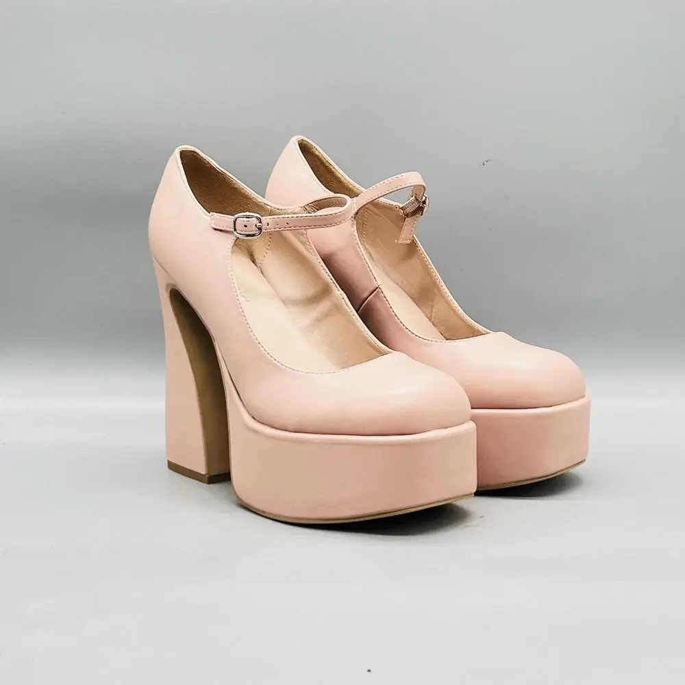 Madden Girl Shoes Womens 8.5 Pink Khloie Platform Block Heel Round Toe Pumps - Picture 1 of 11